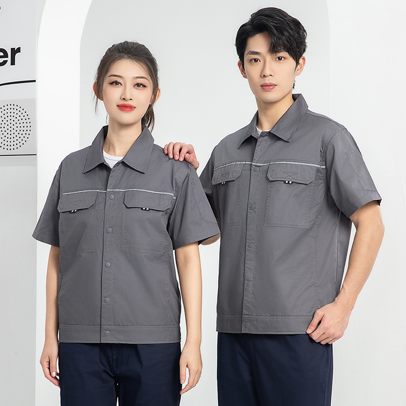 Summer Short-sleeve Hi Visibility Anti-Wrinkle Breathable Workwear Set Double Reflective Strips Triangular Pocket