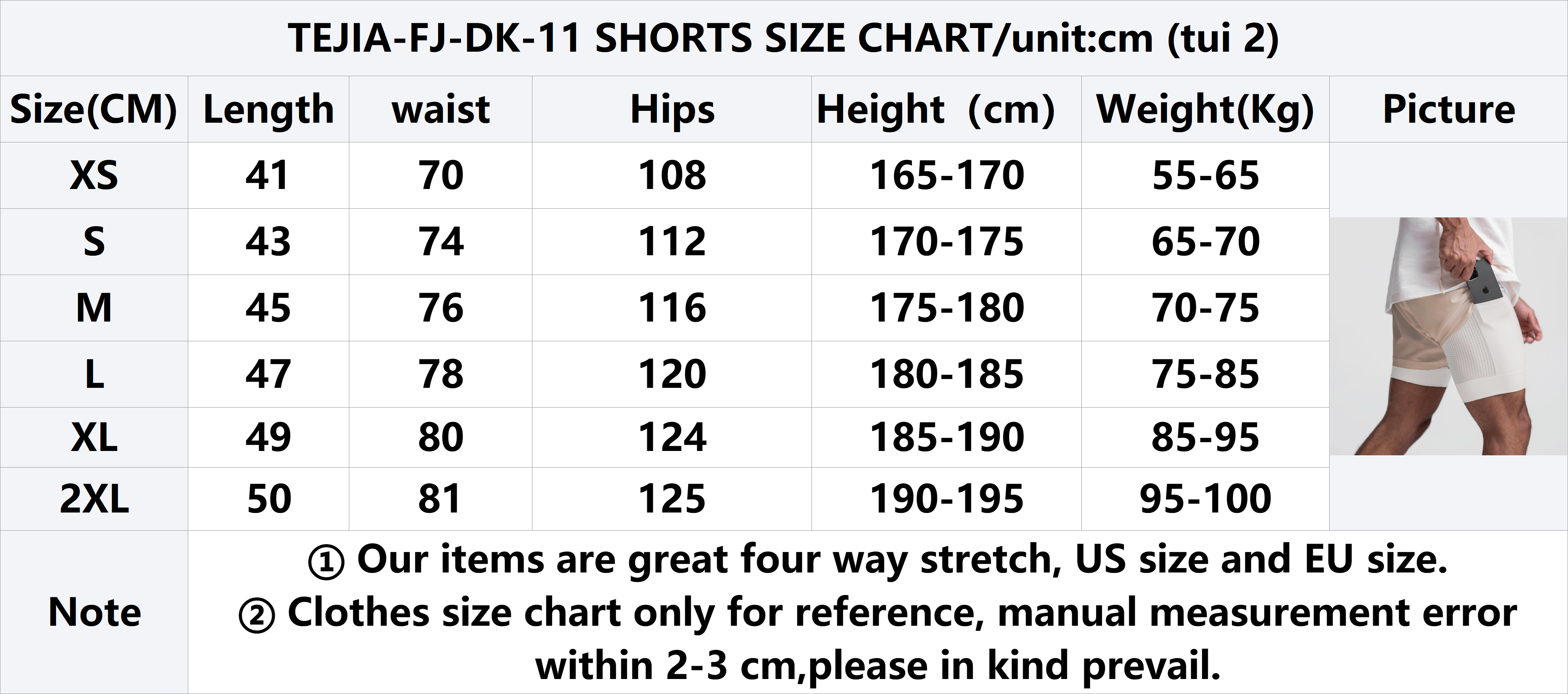 Product Size Chart and Details