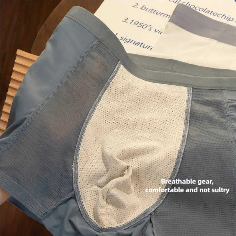 Men's Ultra-Thin Breathable Ice Silk Boxer-Style Underwear for Summer Mid-Rise Hollowed-Out Design for Southeast Asia Africa