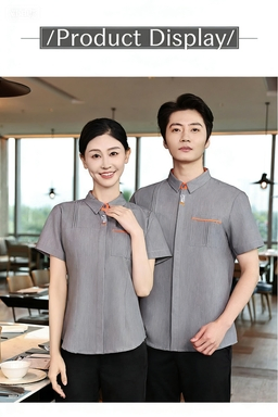 High Quality Customized Women's Short Sleeved Stand up Collar Button up Shirt, Suitable for Business and Restaurant Workwear