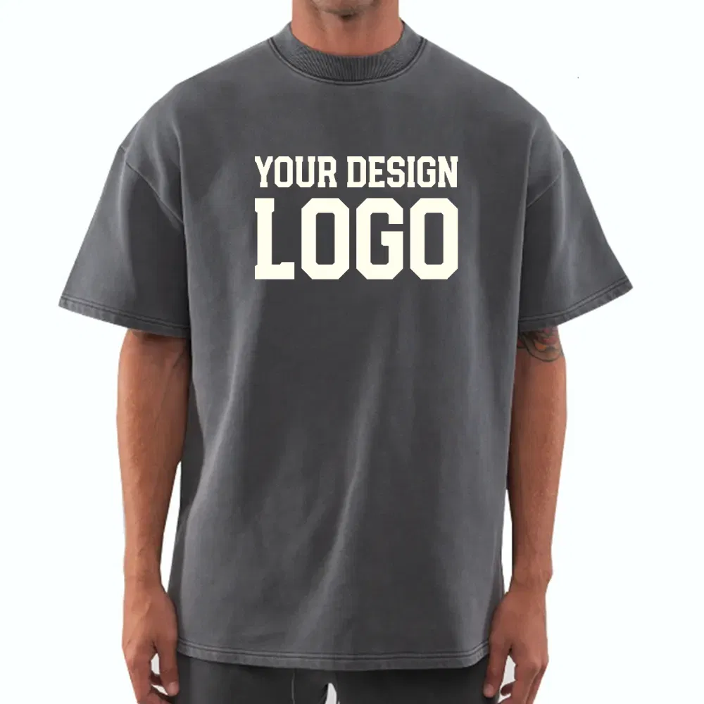 Mens Custom 250GSM Drop Shoulder Graphic Heavyweight Cotton Streetwear Boxy Oversized Tshirt