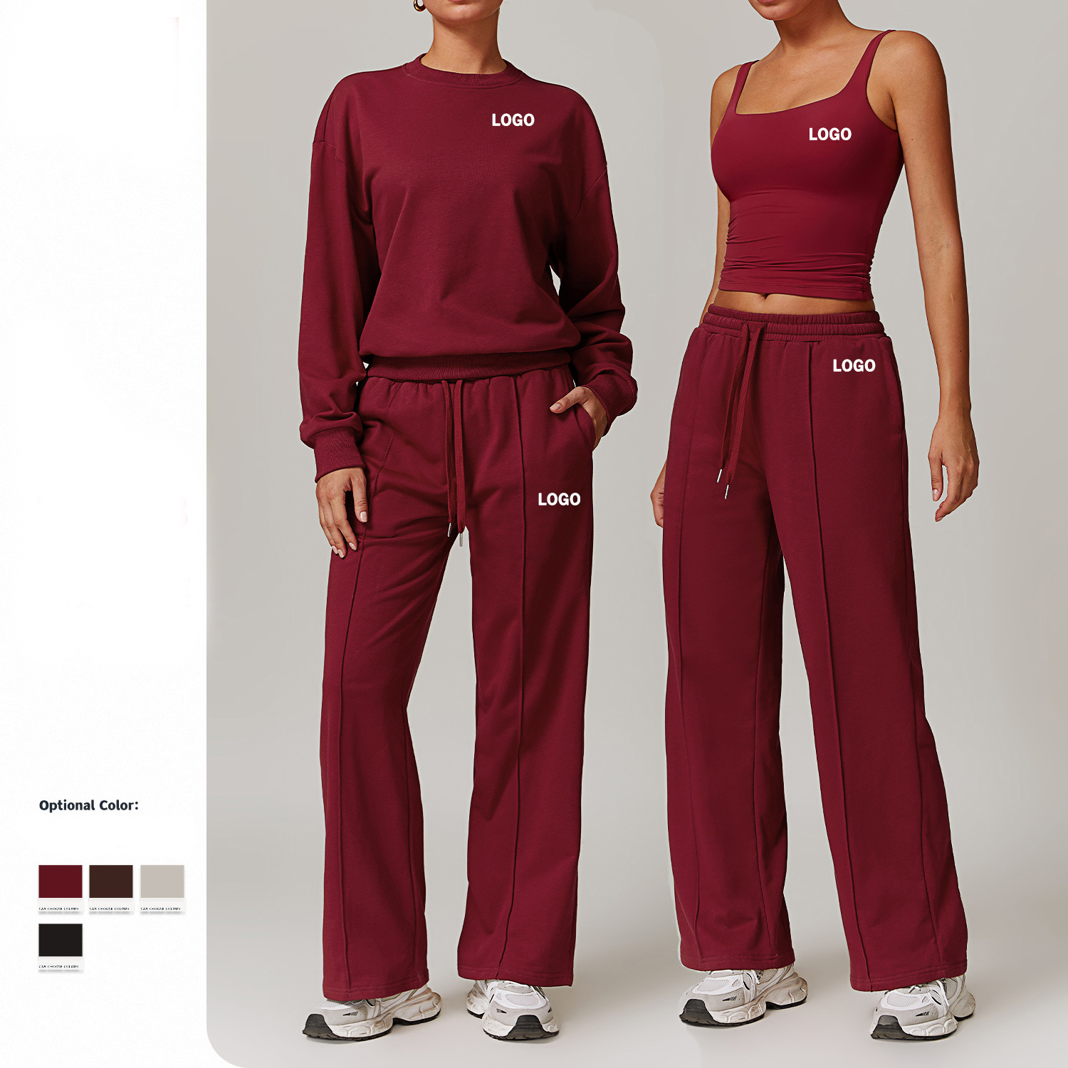 Women's Leisure Jogging Wear Breathable Plus Size High Waist Slimming Sweat Suit Long Sleeve Sports Pants Running Fitness
