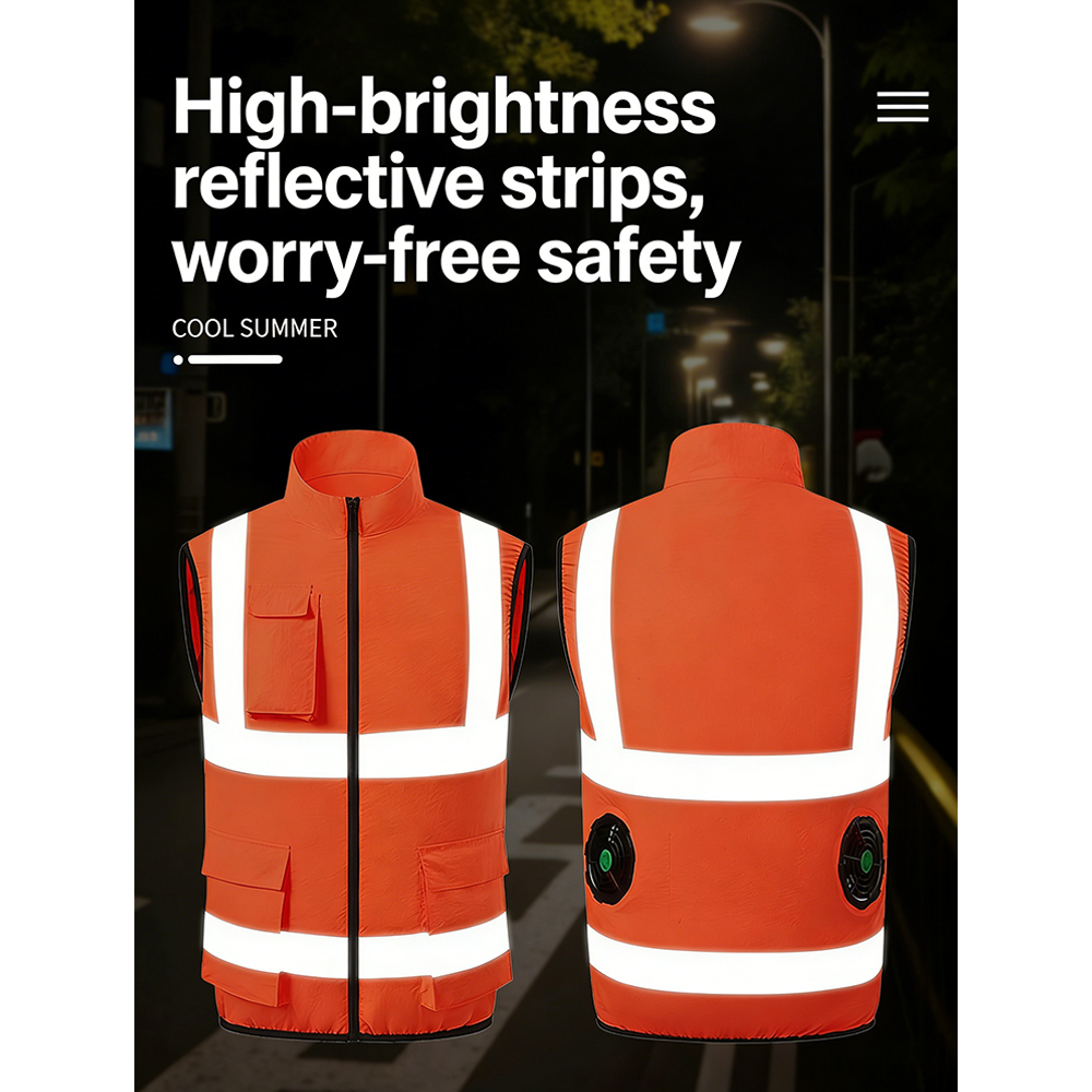 New Arrival Outdoor Hi Vis Security Cooling Fan Safety Cooling Sleeveless Vest Reflective Jacket Construction Site Vest Workwear