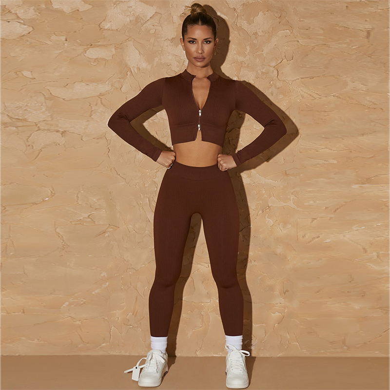 Women Zip Sports Wear Bra Top Workout Clothing Activewear Running Shorts Seamless Leggings Gym Fitness Ribbed Yoga Set