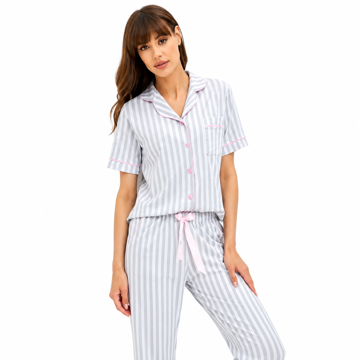 Ladies Elegant Lounge Set Comfortable Breathable Homewear Premium Nightwear Fashion Sleepwear Spring 100% Cotton Short-Sleeved