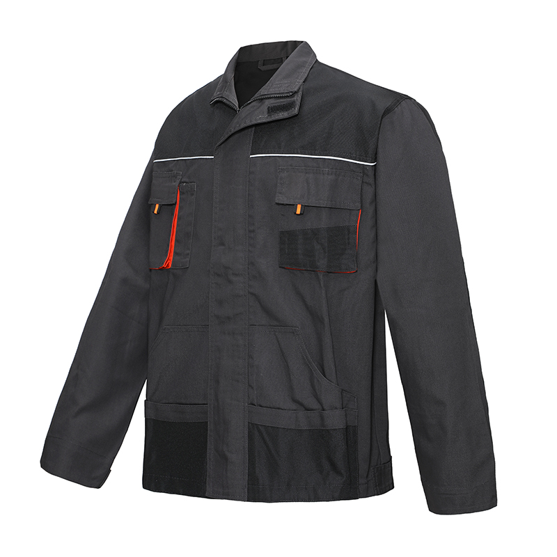 Hot Sale Industrial Mechanic Workwear Multi Pocket Uniform Reflective Safety Work Jacket with Stand Collar Woven Canvas Fabric