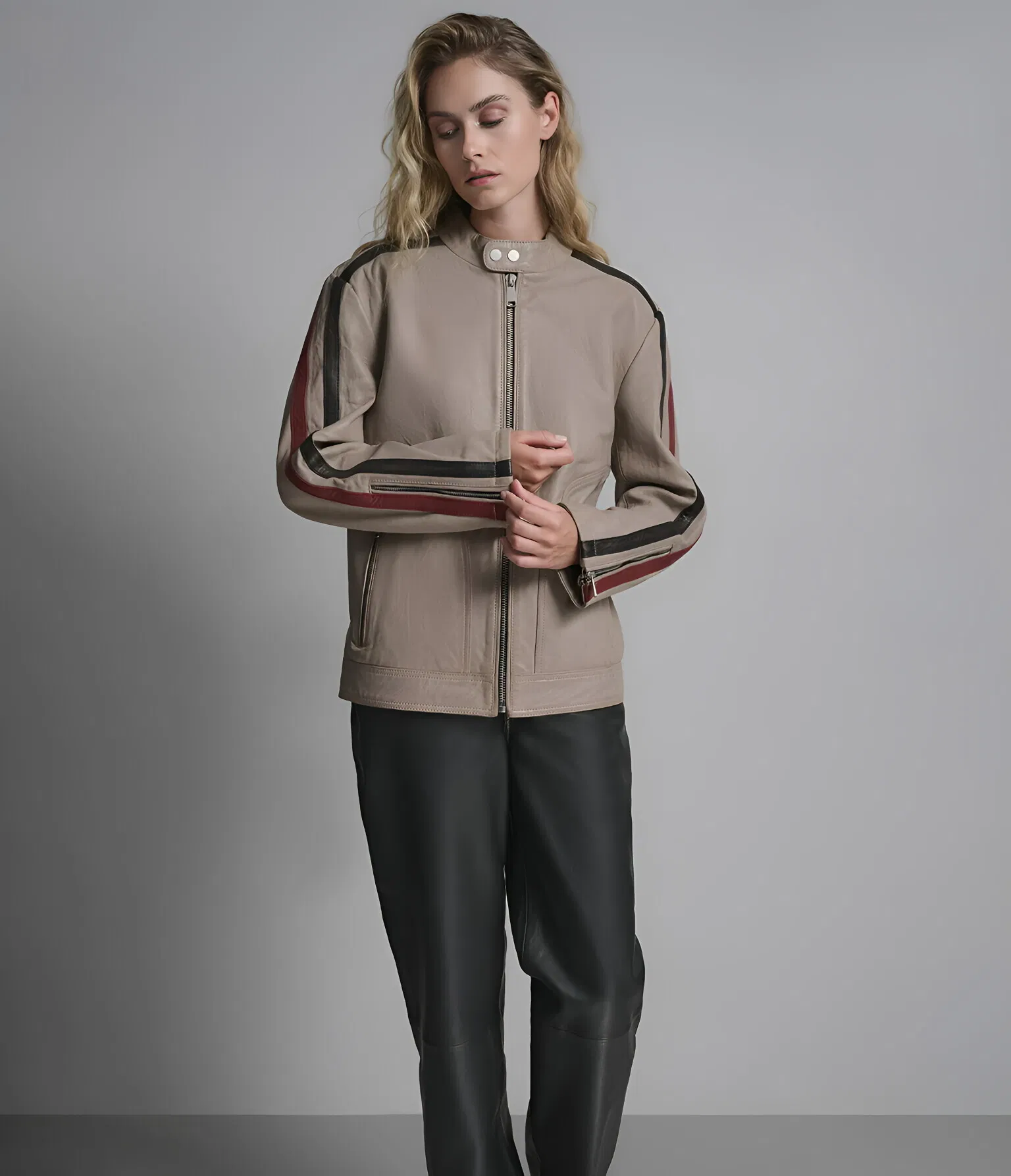 Sleek Motorcycle Outerwear with Zipper Closure for Day-to-Night Fashion
