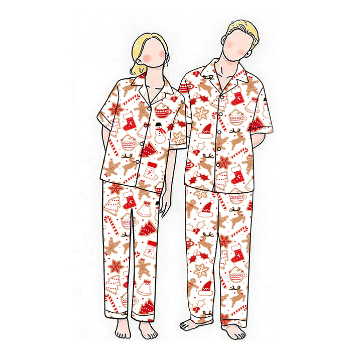 100% Cotton Velour Pajamas Custom Christmas Santa &amp; Reindeer Print Breathable Men's Sleepwear Shorts Style
