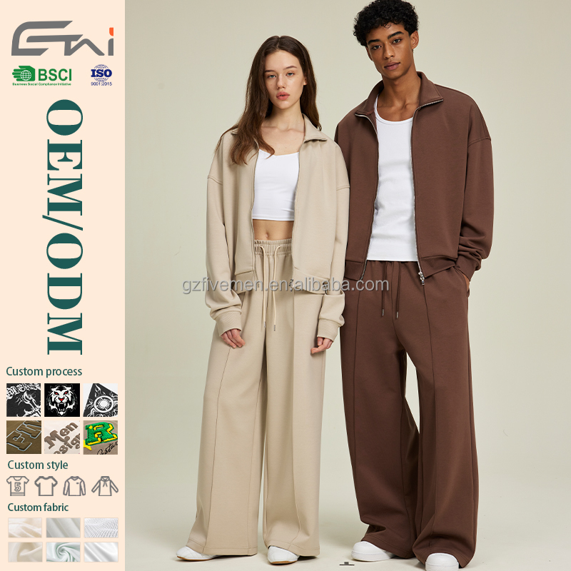 Set Boxy Fit Zip-up Ribbed Jacket Wide Leg Baggy Sweatpants Track Suit for Men Outwear with Knitted Soft Fabric Tracksuit