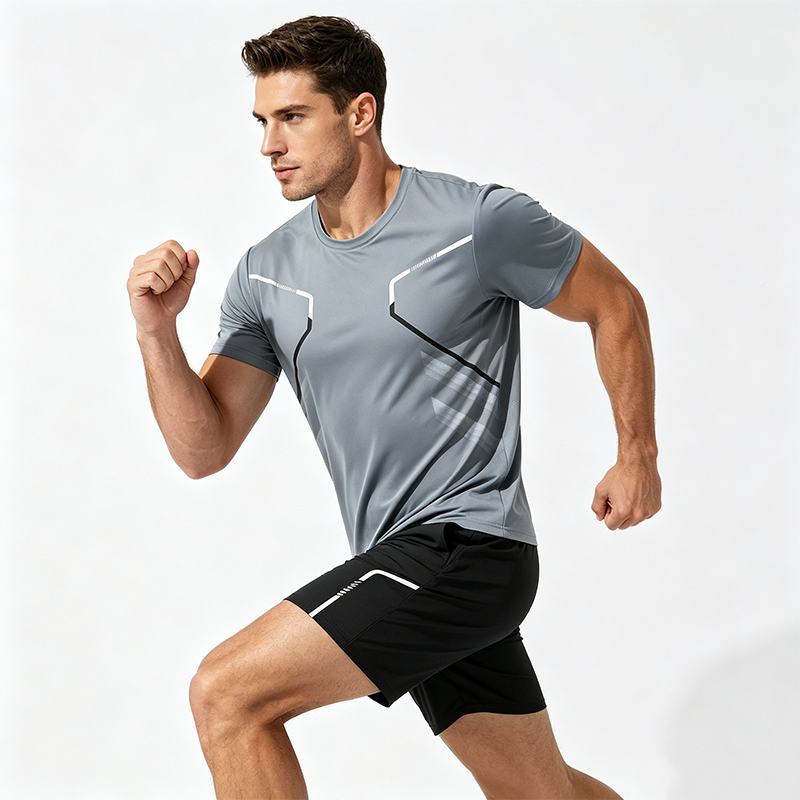 Men's Summer Quick-Dry Sports Set Ice Silk T-Shirt &amp; Shorts Running Basketball Gym Fitness Workout Activewear Tracksuit