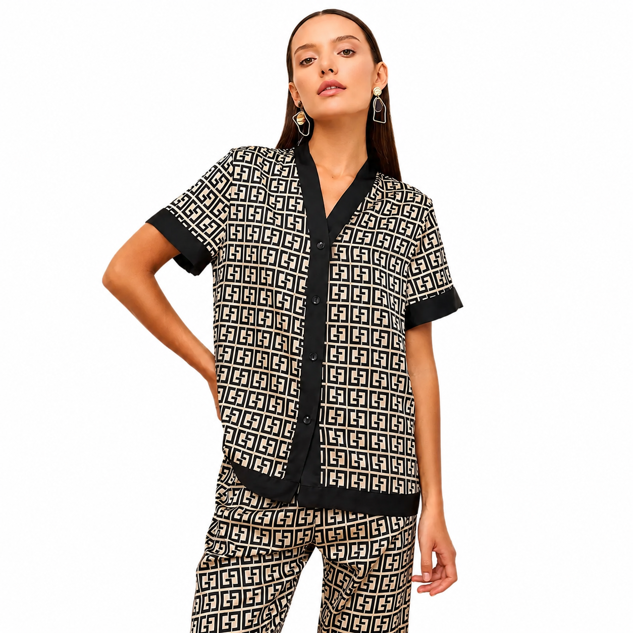 Ladies Elegant Lounge Set Comfortable Breathable Homewear Premium Nightwear Fashion Sleepwear Spring 100% Cotton Short-Sleeved