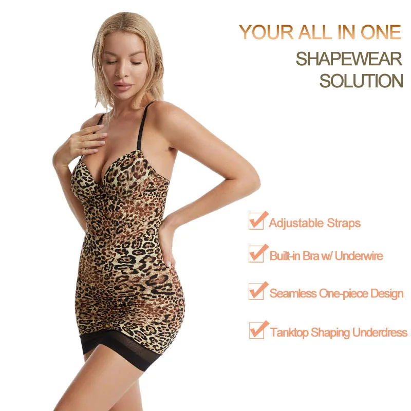 Women Plus Size Shapewear Bodysuit Sexy Leopard Printed Tummy Control Body Shaper Standard Adults Knitted Full Back Support Bra