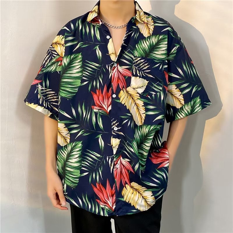 Custom Dress Shirt, Casual Button-down - Custom Designer Summer Fashion Plus Size Digital Printed Mens Resort Vacation Casual Fl