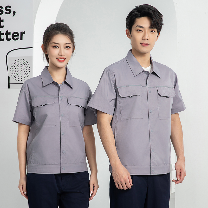 Summer Short-sleeve Hi Visibility Anti-Wrinkle Breathable Workwear Set Double Reflective Strips Triangular Pocket