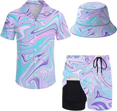 Hawaiian Two-Piece Men's Beach Resort Set Breathable Loose Short Sleeve Shirt and Shorts Elastic Waist Knitted Casual Clothing