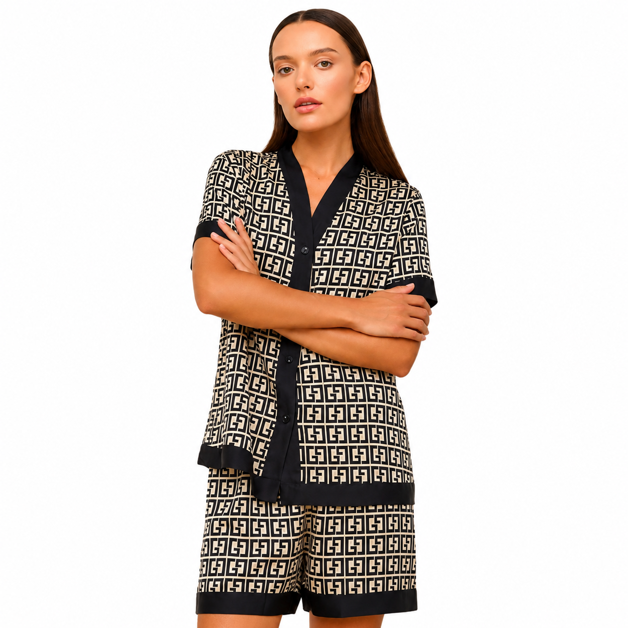 Ladies Elegant Lounge Set Comfortable Breathable Homewear Premium Nightwear Fashion Sleepwear Spring 100% Cotton Short-Sleeved