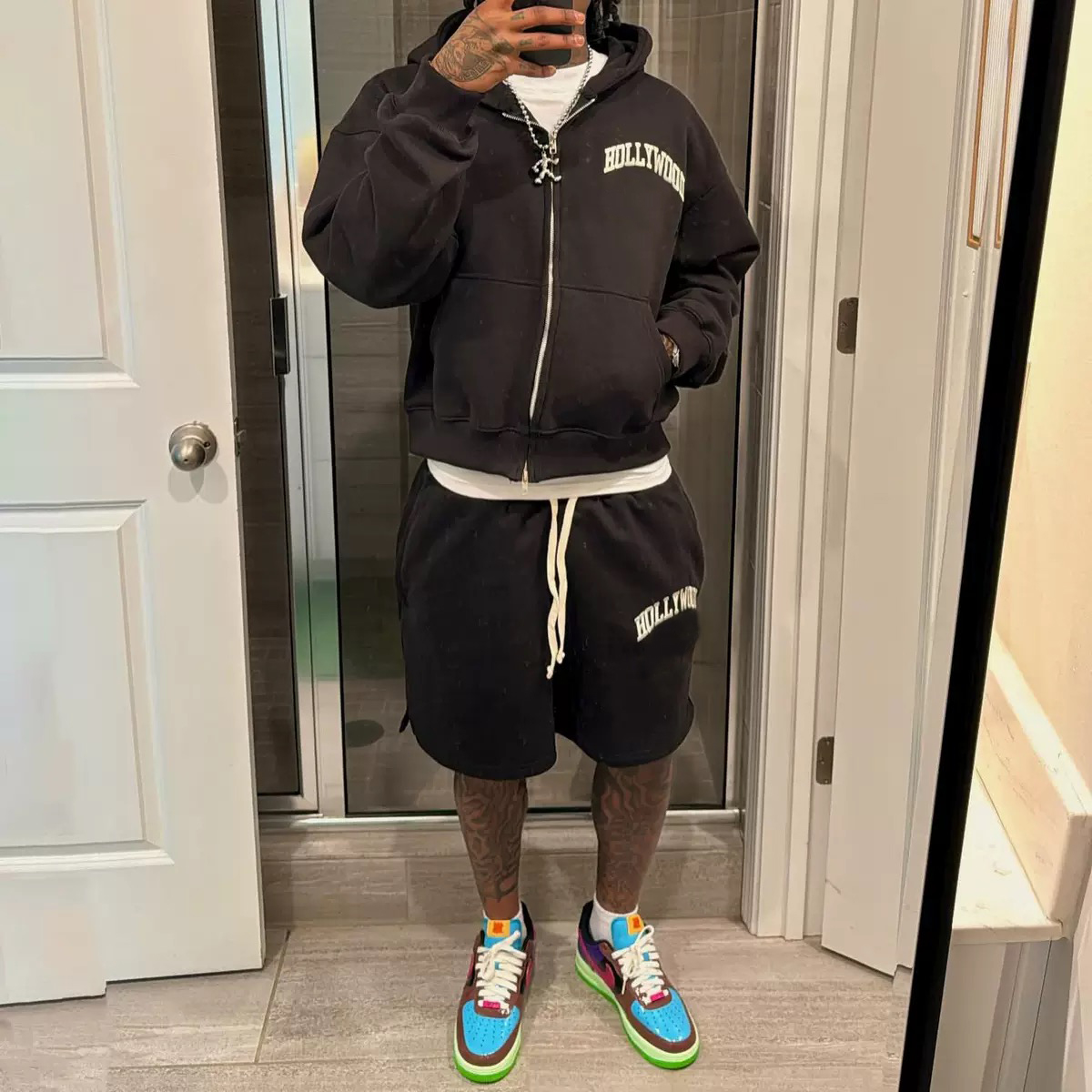 Custom Sweatsuits Cotton Jogger Suits 2 Piece Shorts Set Patchwork Windbreaker Baggy Tracksuits For Men Hoodie Short Set Zip Up