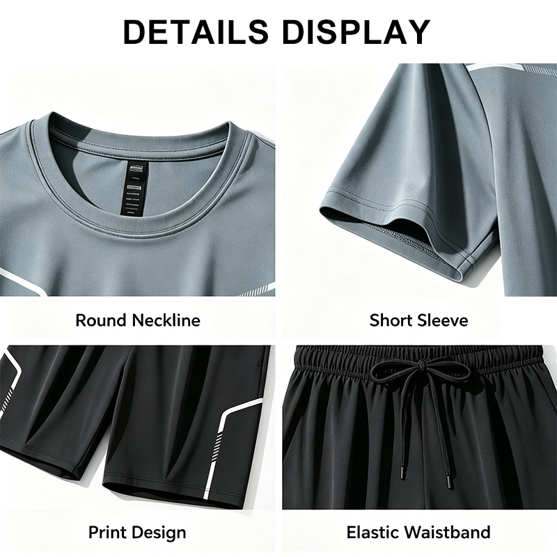 Men's Summer Quick-Dry Sports Set Ice Silk T-Shirt &amp; Shorts Running Basketball Gym Fitness Workout Activewear Tracksuit