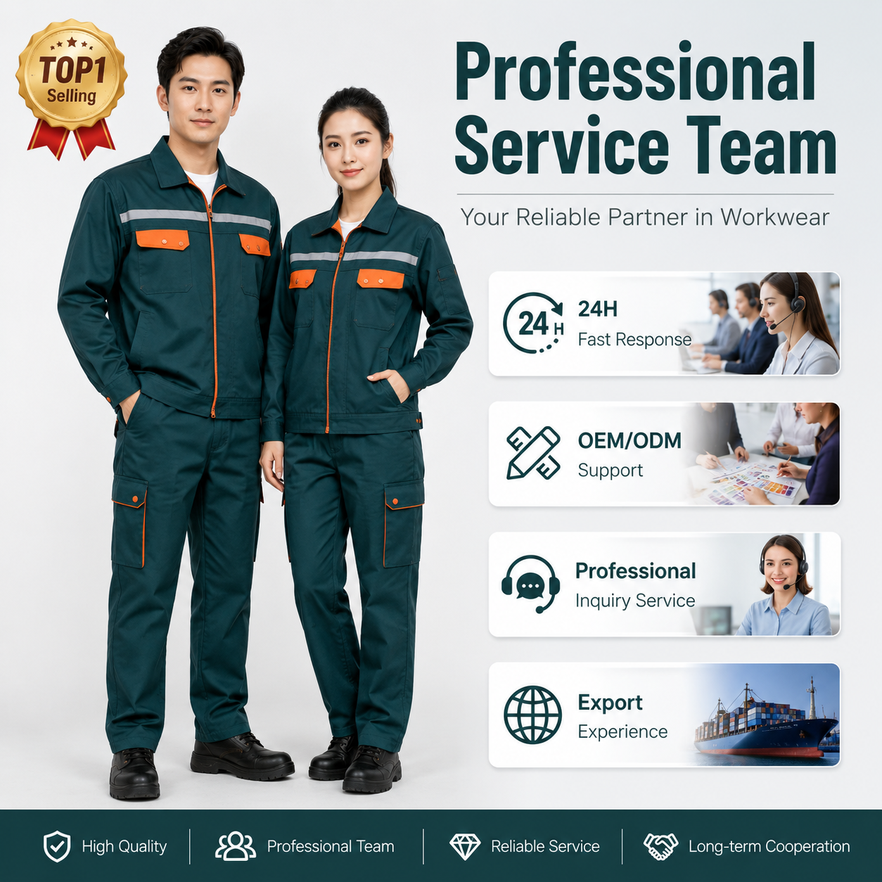 Spring/Autumn Work Uniform Set Men's Women's Long-sleeve Reflective Wear-resistant Polyester Auto Repair Workshop Workwear