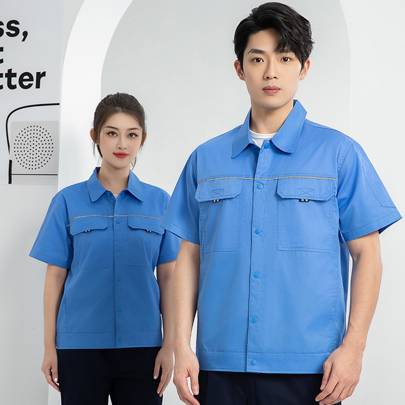 Summer Short-sleeve Hi Visibility Anti-Wrinkle Breathable Workwear Set Double Reflective Strips Triangular Pocket
