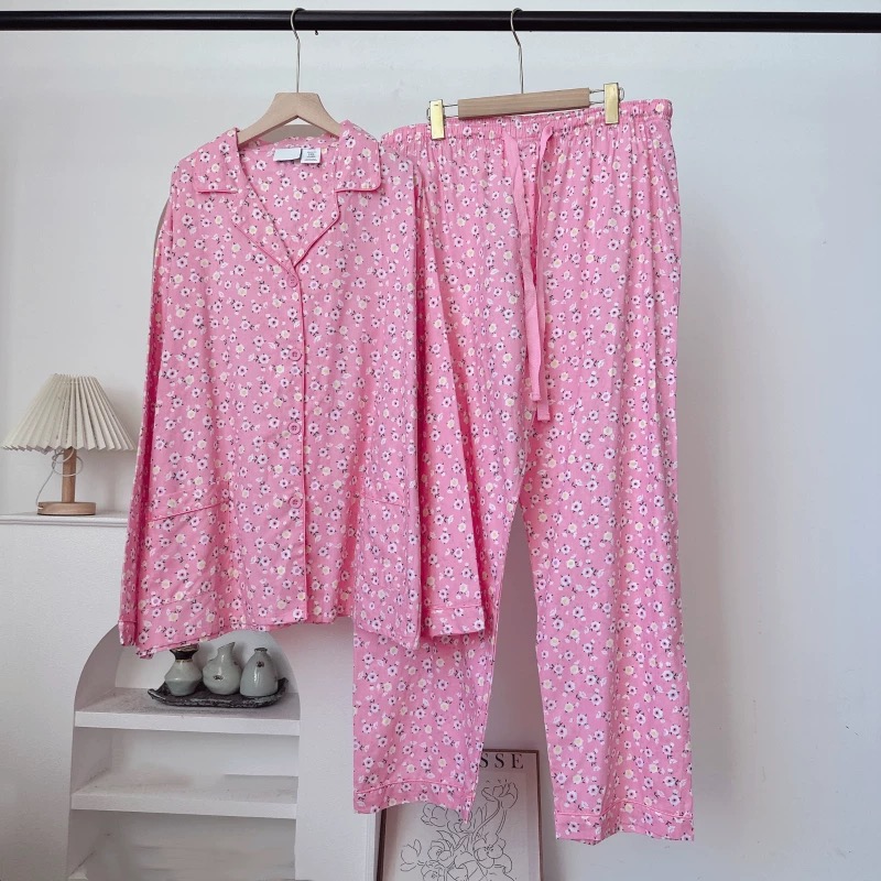 Wholesale Custom Casual Comfortable Women's Nightwear Set Print Long Sleeve PJs Women's Button-Down Pajama Set for Gifting