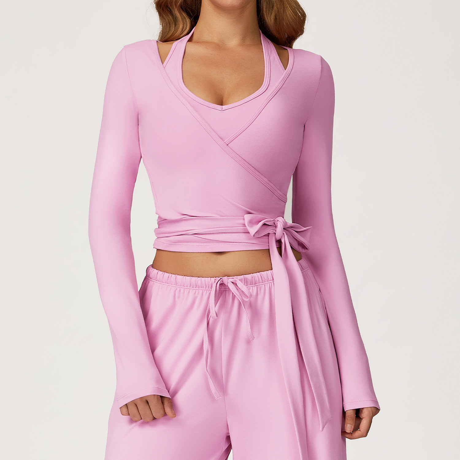 3-Piece Set Autumn Pilates Vetement Outfits Yoga Costume Pants Women Ballet Wrap Top Activewear Set Ballerina Cross Top