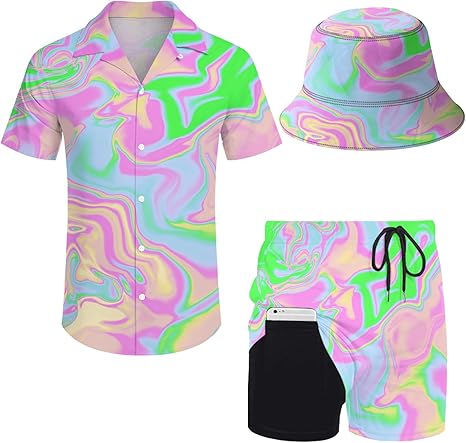 Hawaiian Two-Piece Men's Beach Resort Set Breathable Loose Short Sleeve Shirt and Shorts Elastic Waist Knitted Casual Clothing