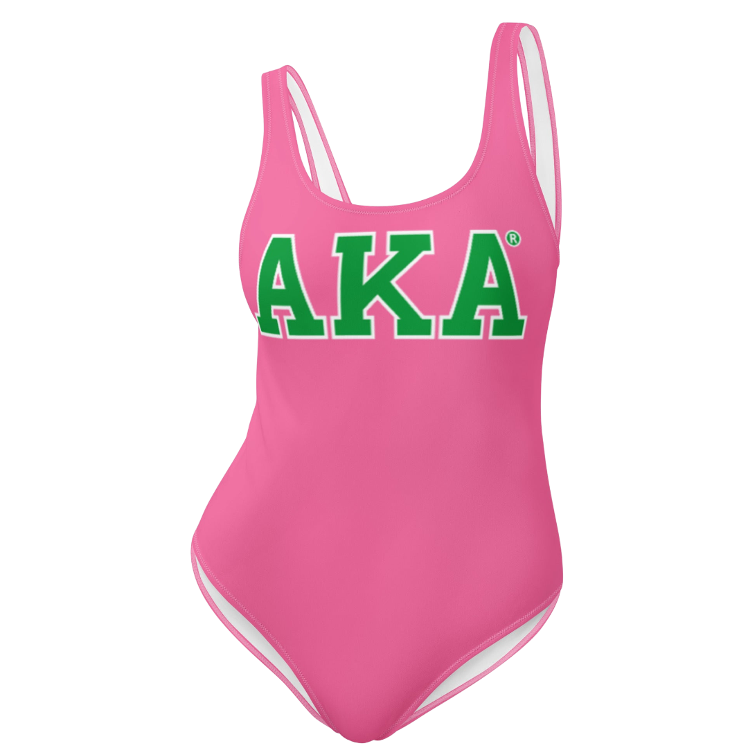 AKA One Piece Swimsuit Pink Green Letter Print Women Swimwear Stylish Beachwear Fashion Bathing Suit Summer Wear