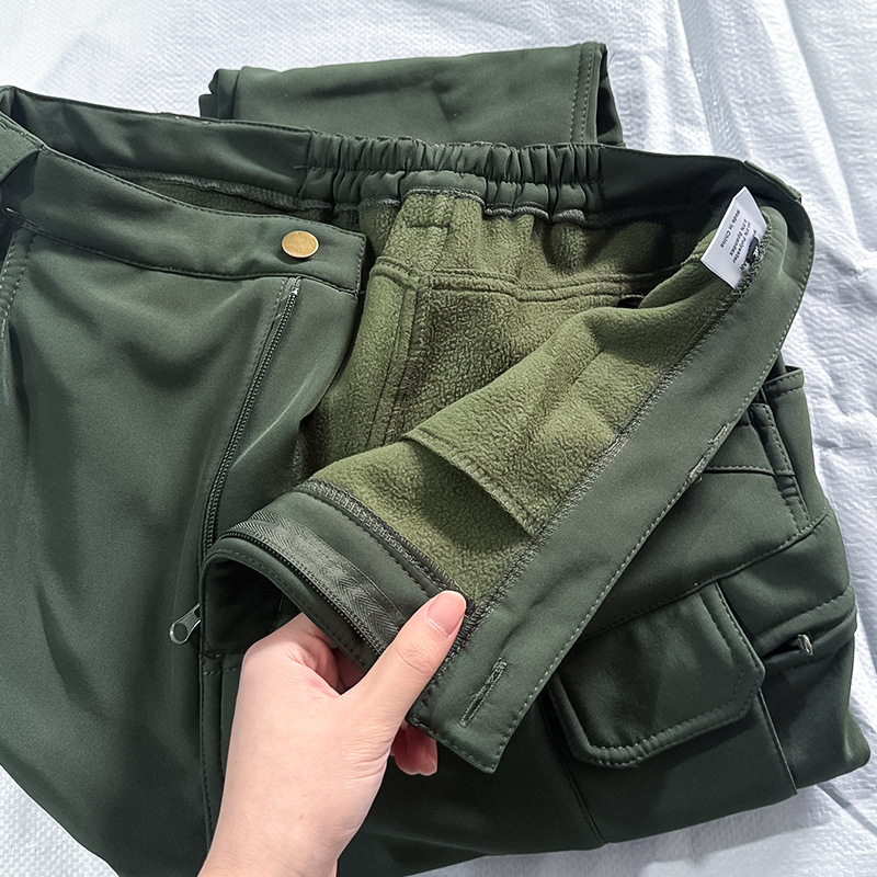 Winter Waterproof Heavyweight Outdoor Softshell Tactical Pants For Men Fleece-Lined Warm Casual Work Hiking Pants