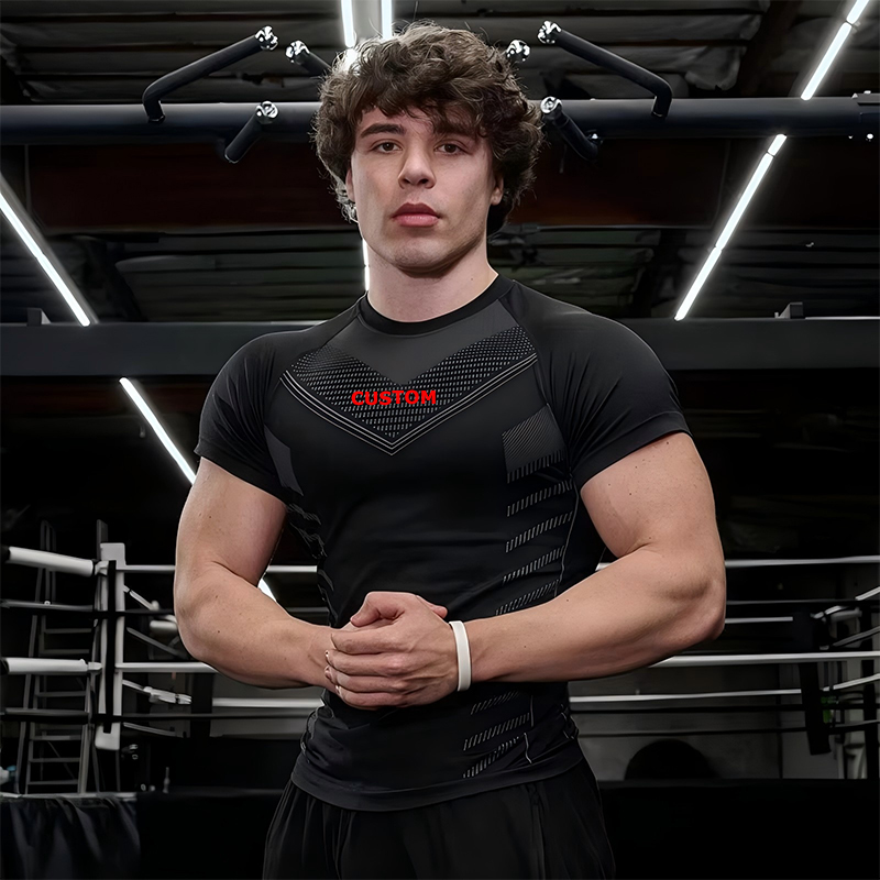 2025 Hot Sale Summer Men's Breathable Rash Guard Casual Fitness Clothes High Elastic Short Sleeve Sportswear Compression Shirts