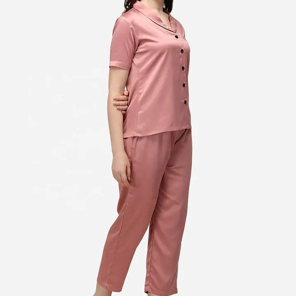 New Design Women's Satin Embroidered 1 Piece Nightwear Set Breathable Pajama Home Night Suit Multi Color Sleepwear