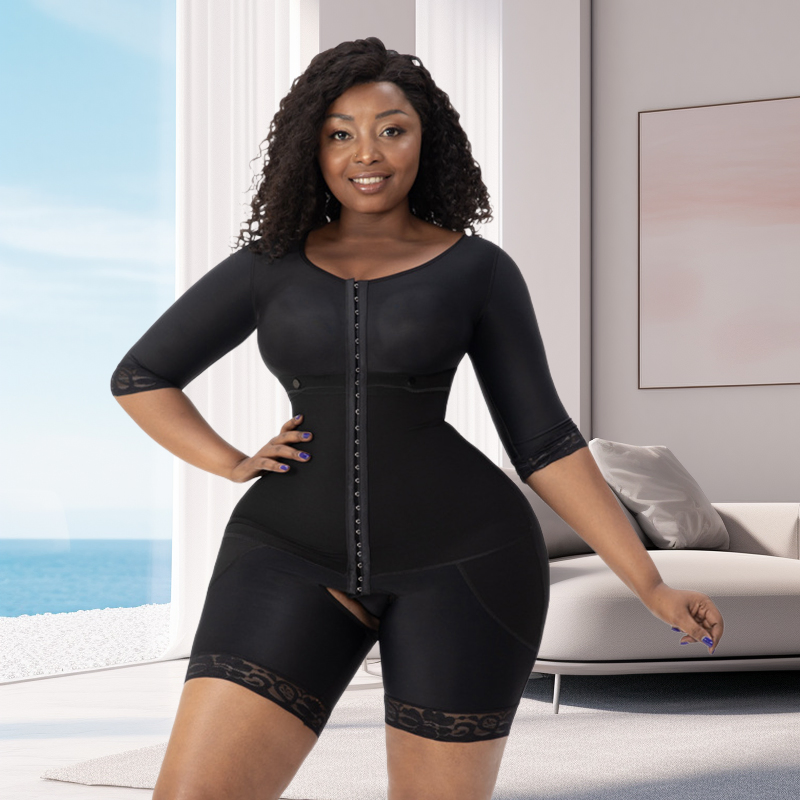 Post Surgery Open Crotch Waist Trainer Slimming Corset Long Sleeves Girdles After Op Bbl Liposuction Used Garment Faha Shapewear Fajas Colombianas