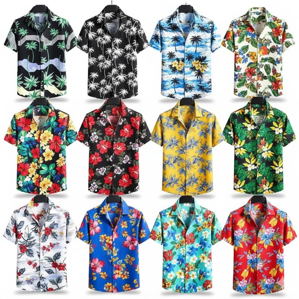 Polyester Poplin Hawaiian Floral Casual Shirt Custom Logo Aloha Resort Beachwear Wholesale Men's and Women's Style