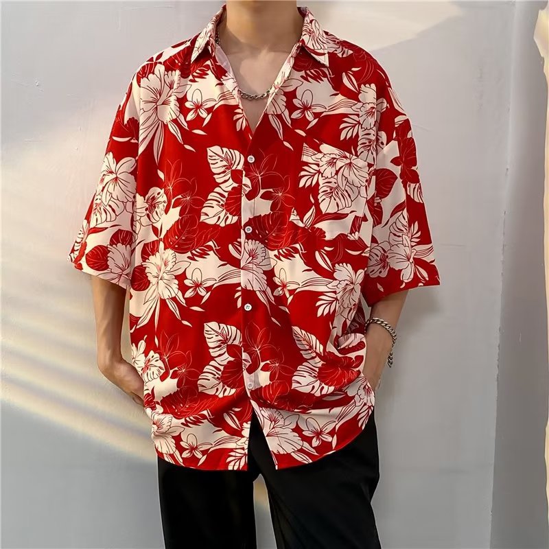 Custom Dress Shirt, Casual Button-down - Custom Designer Summer Fashion Plus Size Digital Printed Mens Resort Vacation Casual Fl