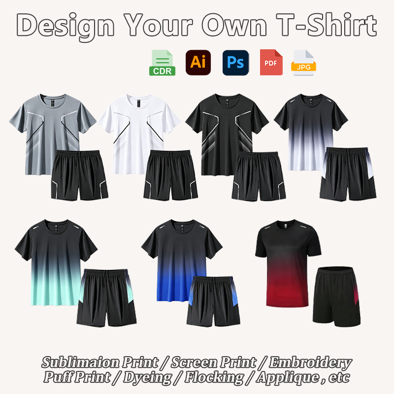 Men's Summer Quick-Dry Sports Set Ice Silk T-Shirt &amp; Shorts Running Basketball Gym Fitness Workout Activewear Tracksuit