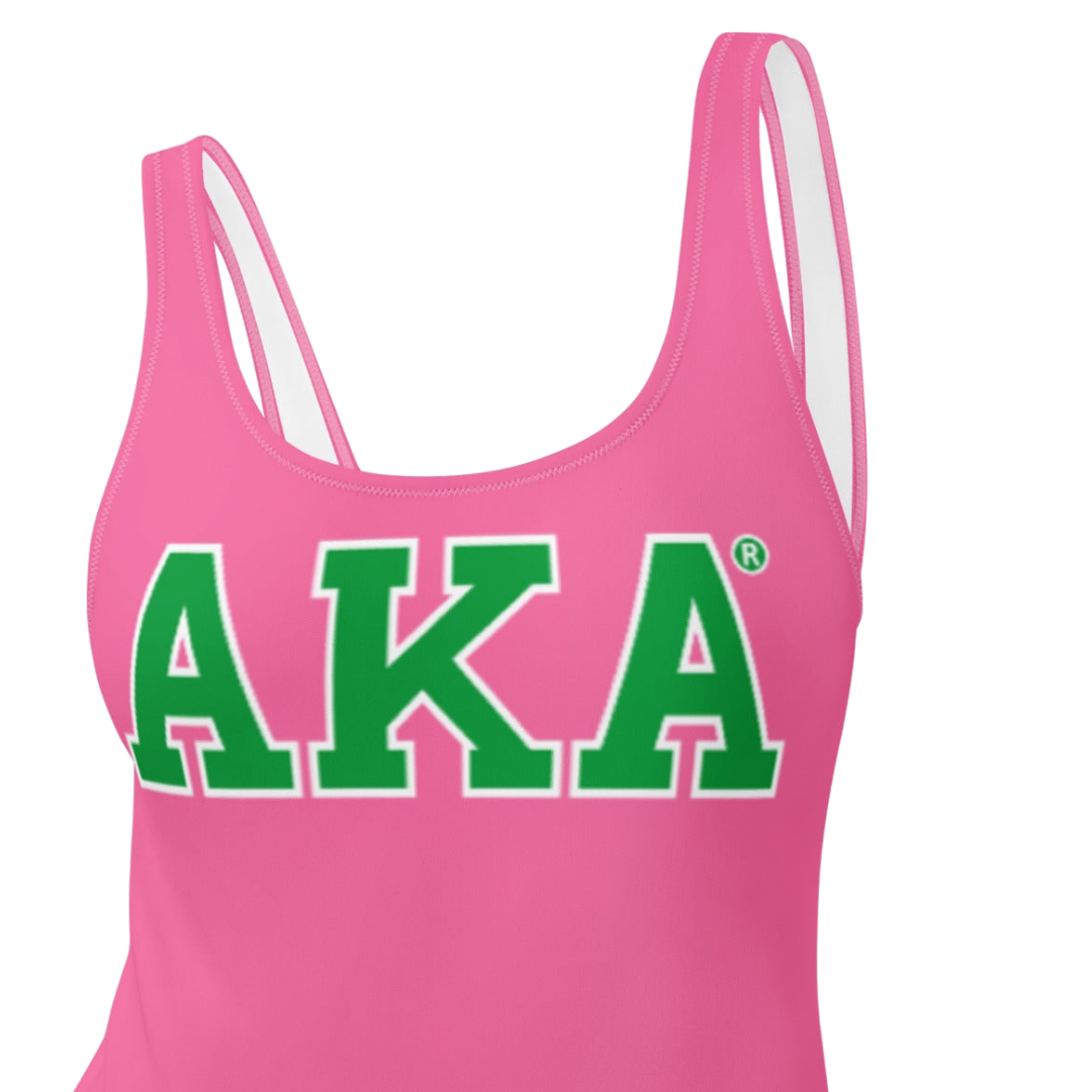 AKA One Piece Swimsuit Pink Green Letter Print Women Swimwear Stylish Beachwear Fashion Bathing Suit Summer Wear