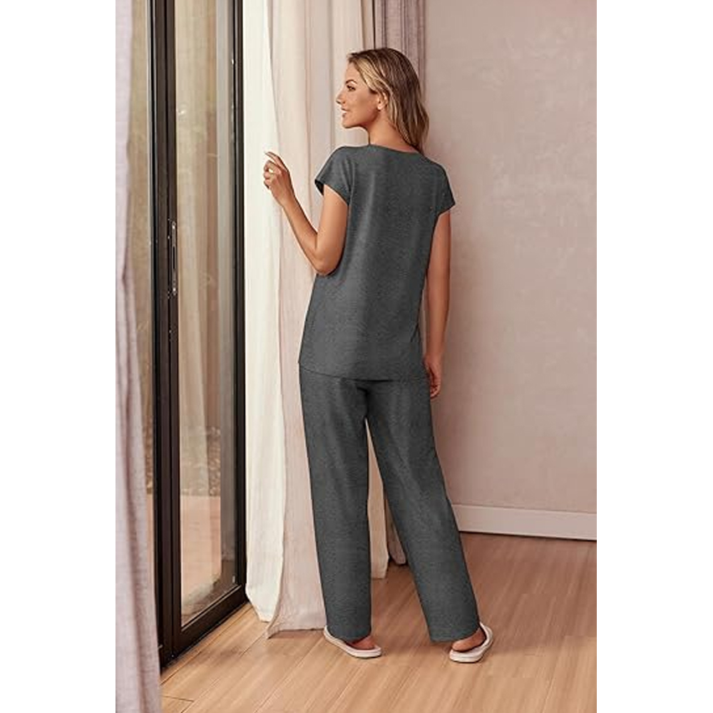 Women Designer Style for Wear Set Casual Short Sleeve Cotton Elastic Waist Pants 2-Piece Long Custom Printing Wholesale