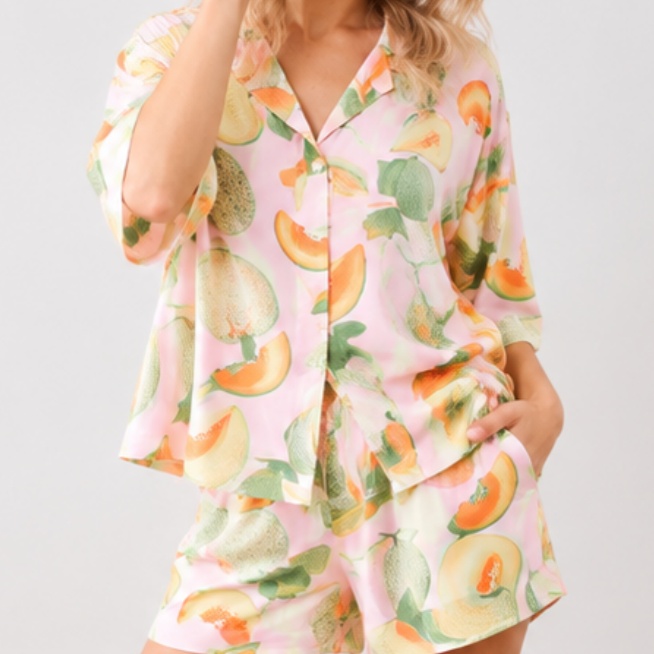 Manufacturer Fruit Pattern Pj Digital Print Pyjama Femme Sleepwear Women Home Wear Women's Summer Pajamas Set Lady Luxury Pijama