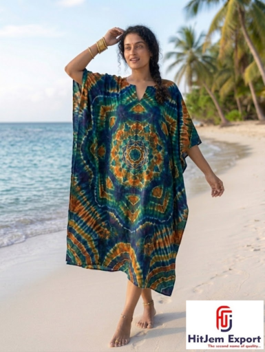 HitItem Export Women Bohemian Kaftan Dress V Neck Beach Cover Up Loose Fit Resort Wear OEM ODM Manufacturer Supplier