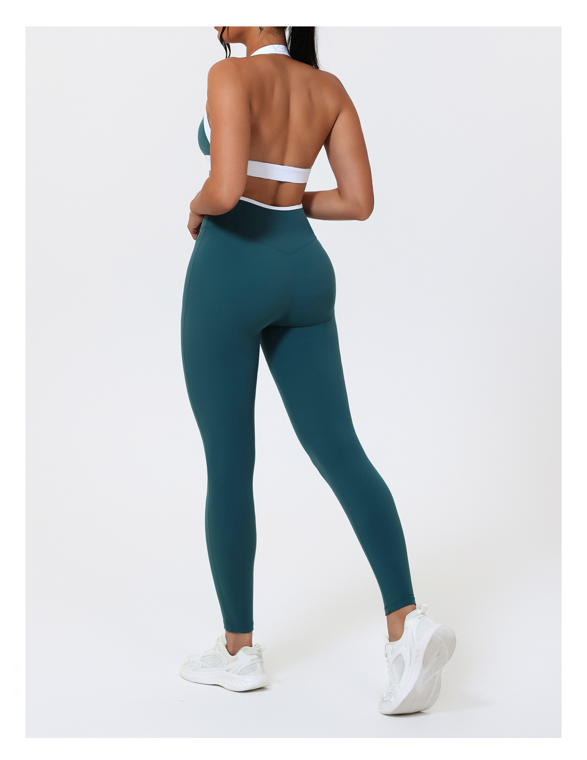Custom Logo High-Waist Color Block Yoga Set Stylish Fitness Activewear with Hollow Out Back Design for Outdoor Running Wear