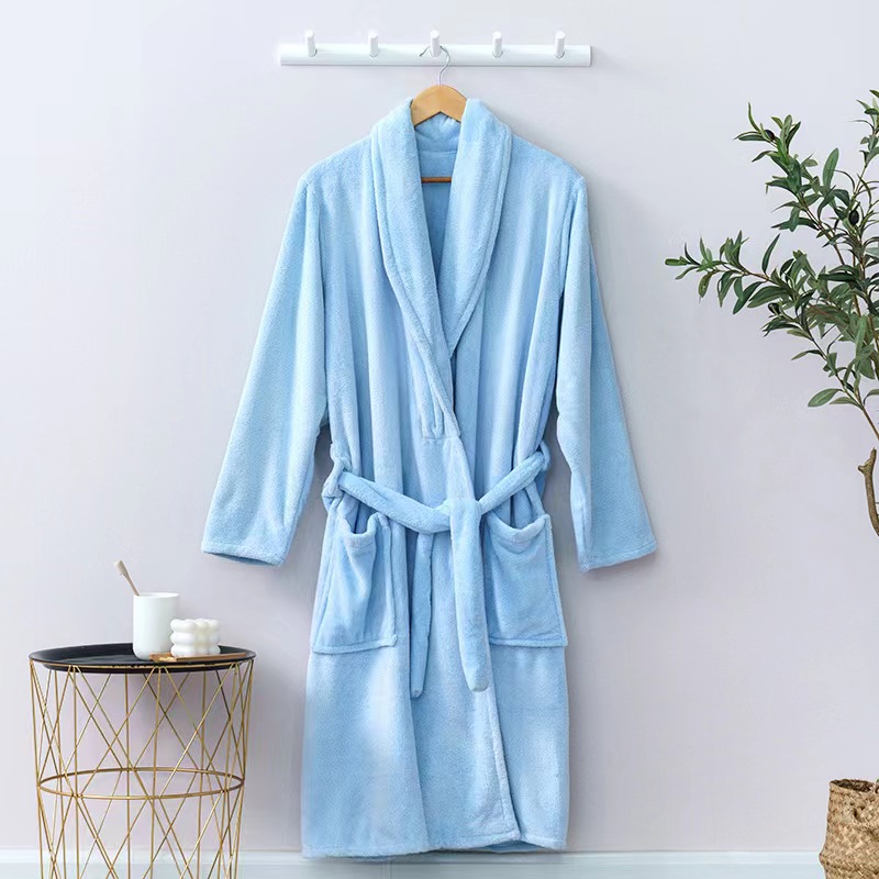 Customizable Premium Quality Polyester Fleece Spa Towelling King Bathrobes Women's Sleepwear Shawl Collar Long Sleeves