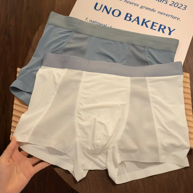 Men's Ultra-Thin Breathable Ice Silk Boxer-Style Underwear for Summer Mid-Rise Hollowed-Out Design for Southeast Asia Africa