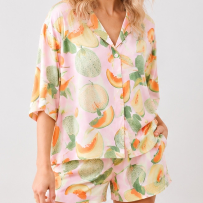 Manufacturer Fruit Pattern Pj Digital Print Pyjama Femme Sleepwear Women Home Wear Women's Summer Pajamas Set Lady Luxury Pijama