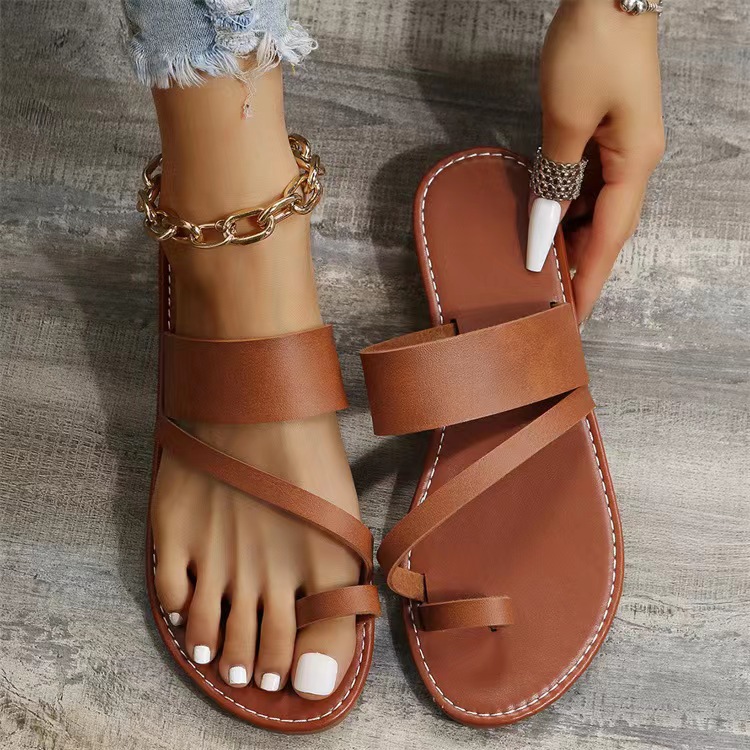 Wholesale Best Seller Rubber Sole Open Toe Flat Sandals PU Upper Part of the Shoe Casual Sandals With High Material