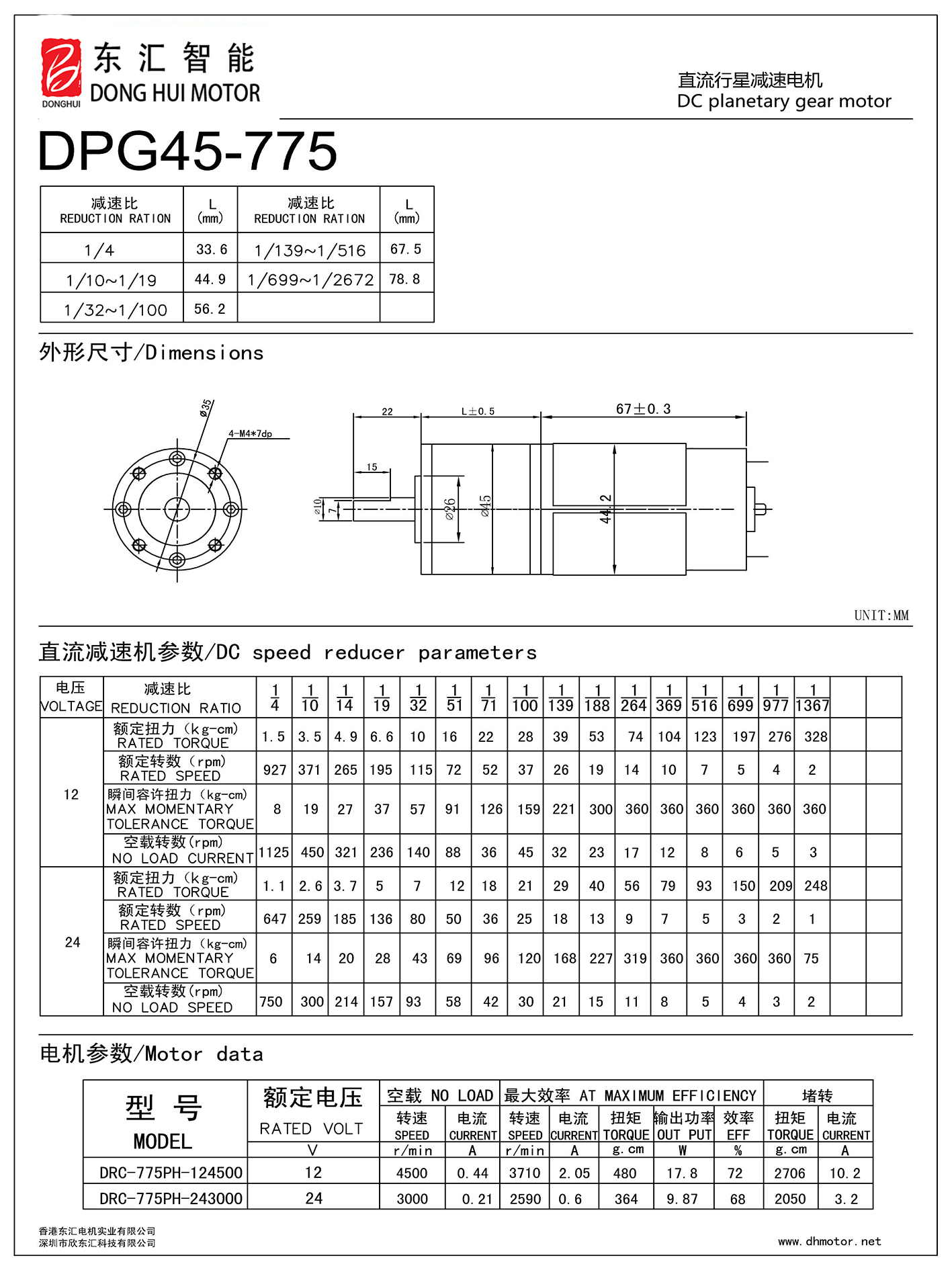 Motor Dimensions and Specs