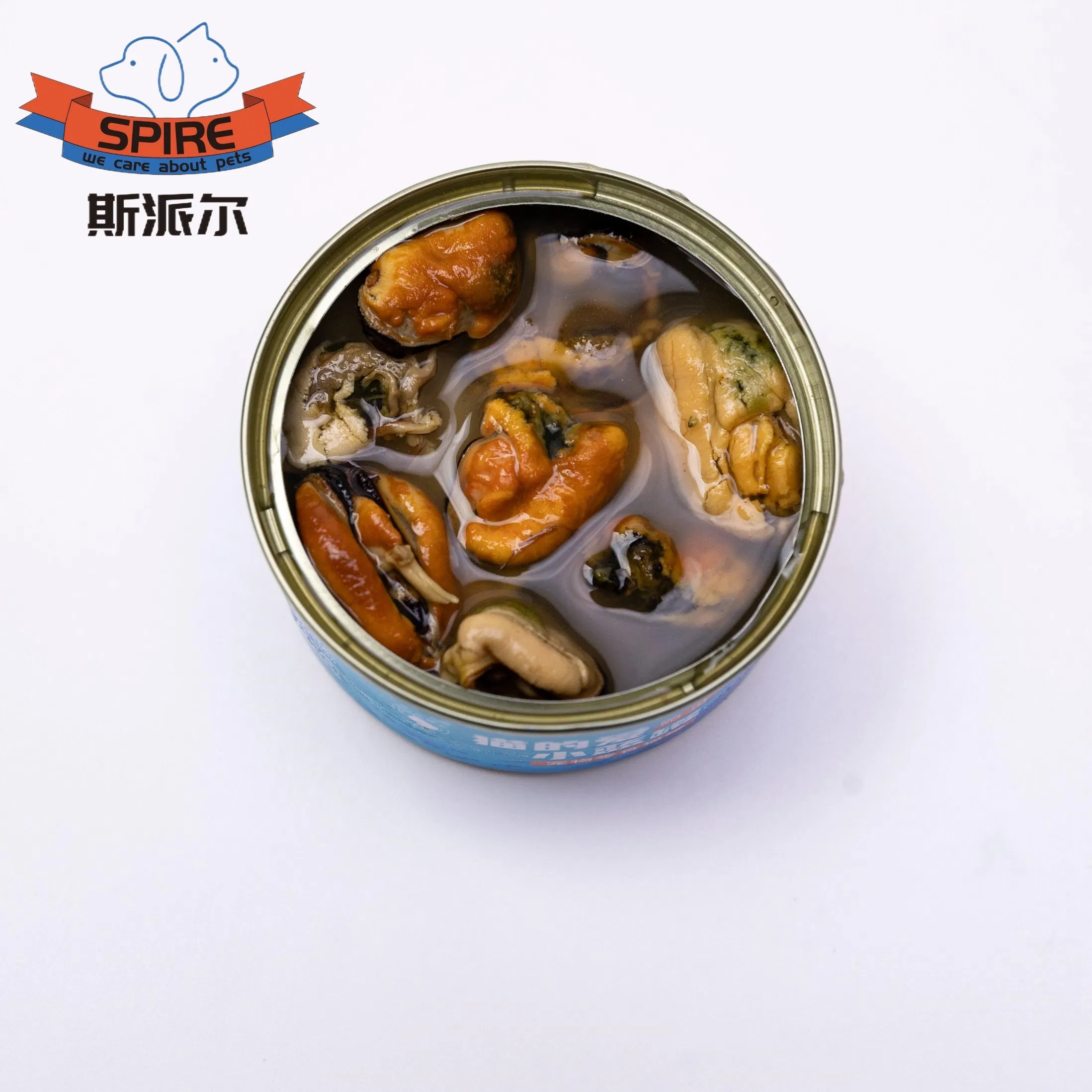 China Factory Pet Supply Cat Canned Food Nutrition Seafood Mussel Meat Broth Flavor