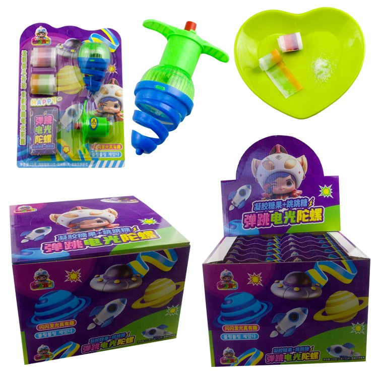 Hot-Selling Plastic Flash Gyro Toys with Roll Soft Candy and Popping Candy