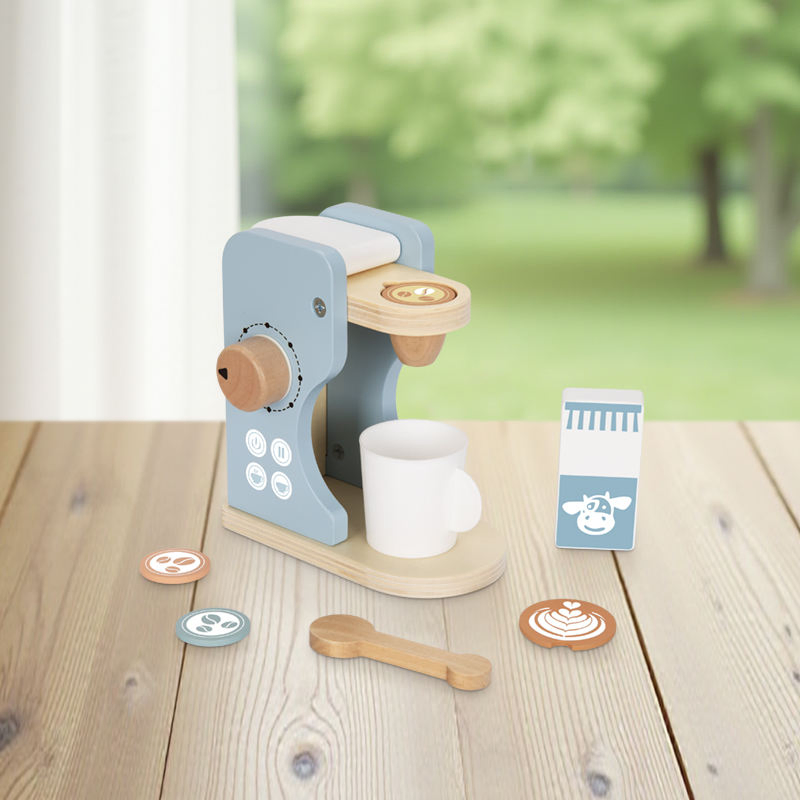 Wooden Coffee Machine Set Children Pretend Play Breakfast Make Stimulation Kitchen Food Toy for Kids