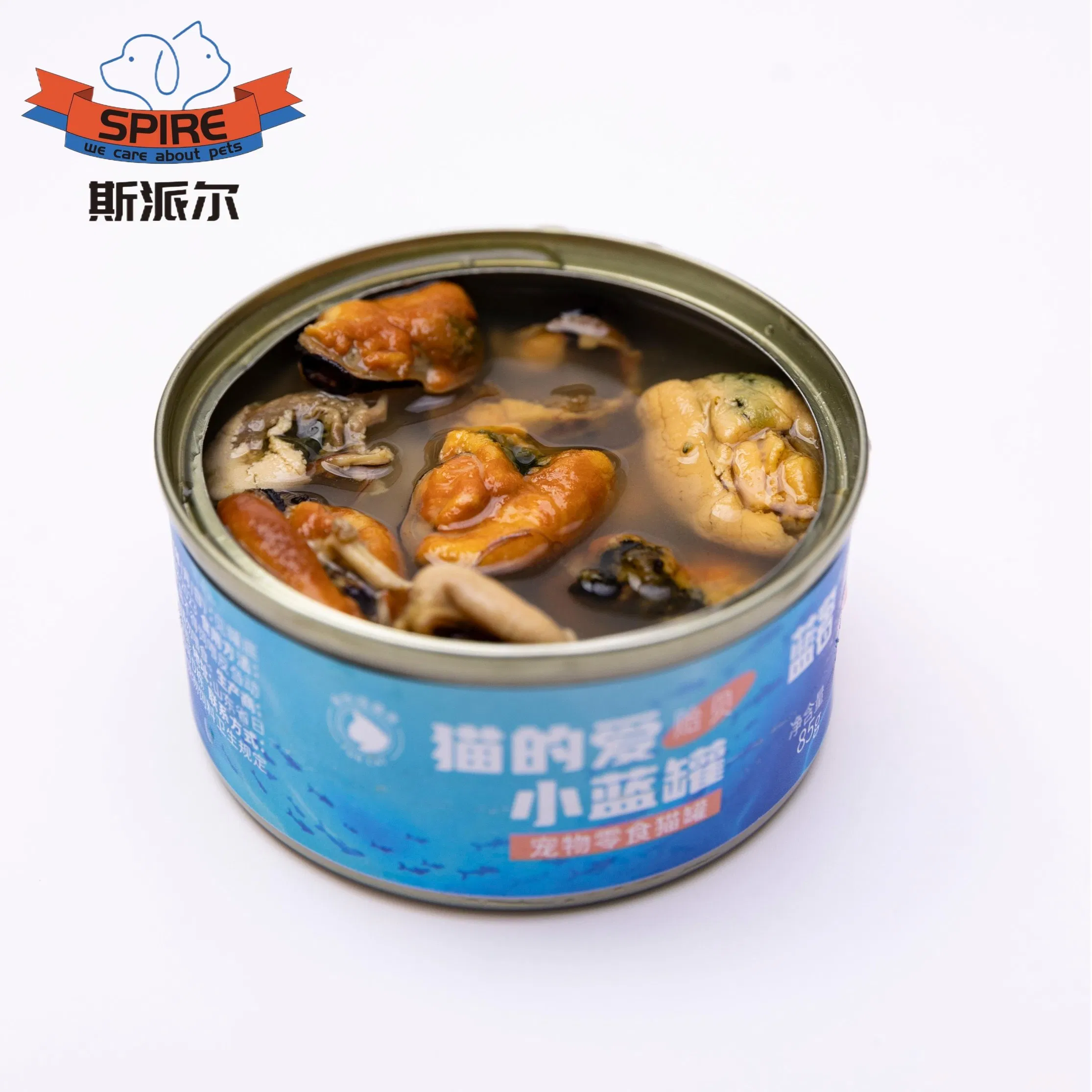 China Factory Pet Supply Cat Canned Food Nutrition Seafood Mussel Meat Broth Flavor