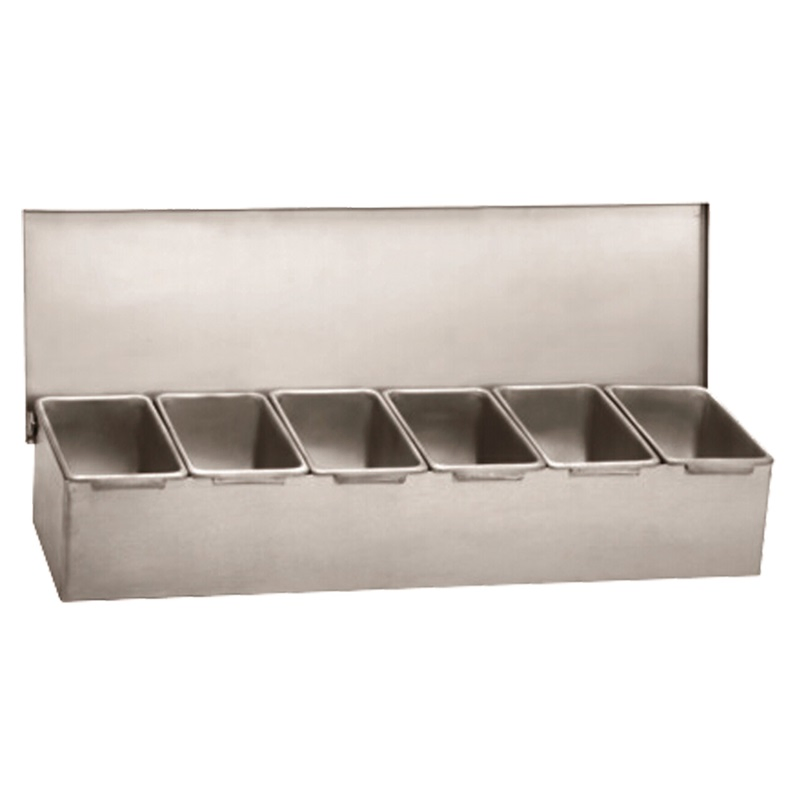 Commercial Hotel Stainless Steel Metal Condiment Caddy Set with 6 Divider